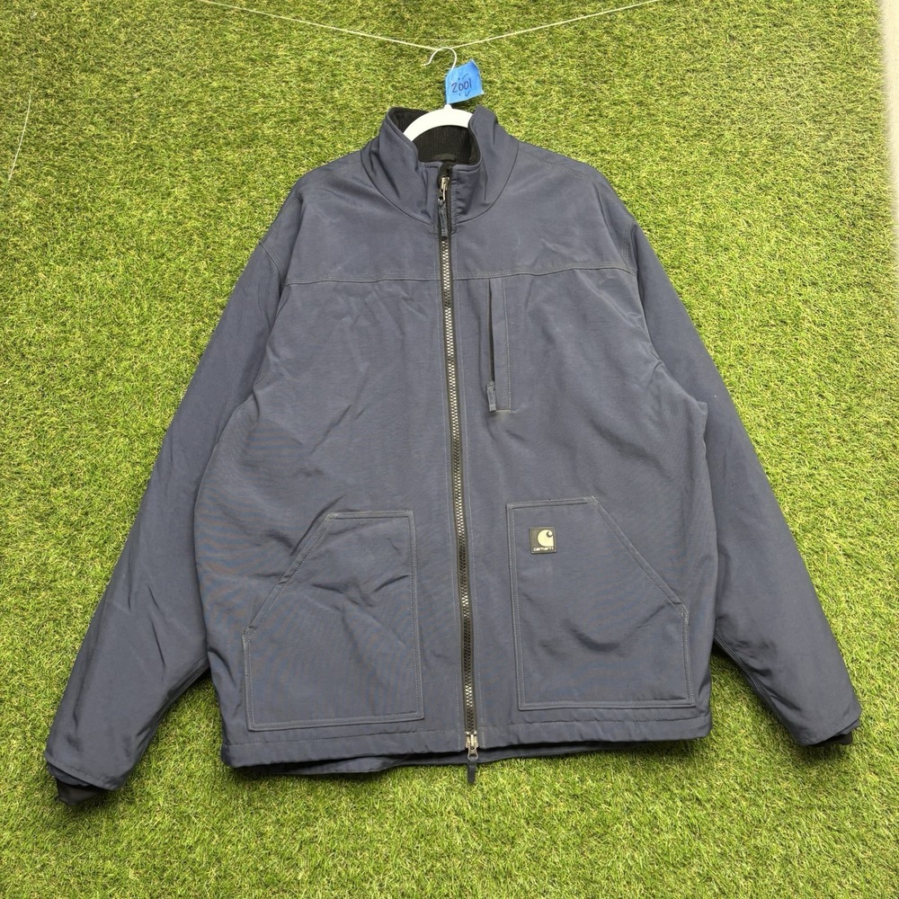 Carhartt Nylon Jacket Mens Large Fleece Lined Zip Workwear Deep Blue J199 BLS
